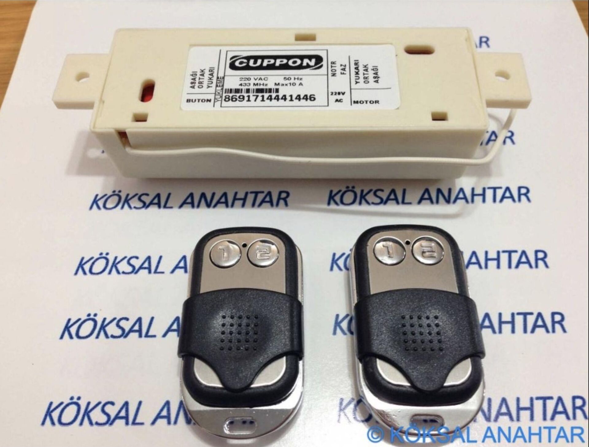 Cuppon Otomatik Kepenk Kumanda Beyini 220V 433MHZ +2 Kumanda ile Birlikte